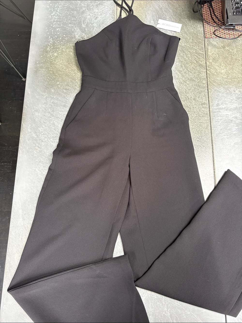 BCBGeneration Black Halter Wide-Leg Jumpsuit